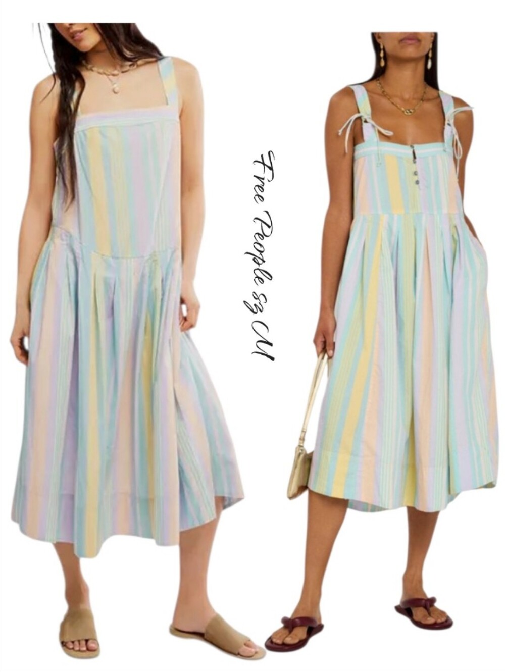 Free People Primavera Pastel Stripe Midi Dress NWT M